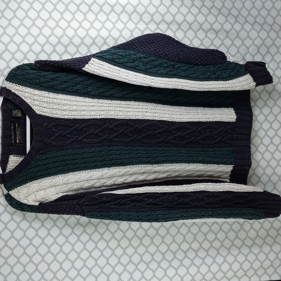 Vintage New Rive Men's XL cable knit pullover casual vertical stripped sweater - Picture 2 of 6